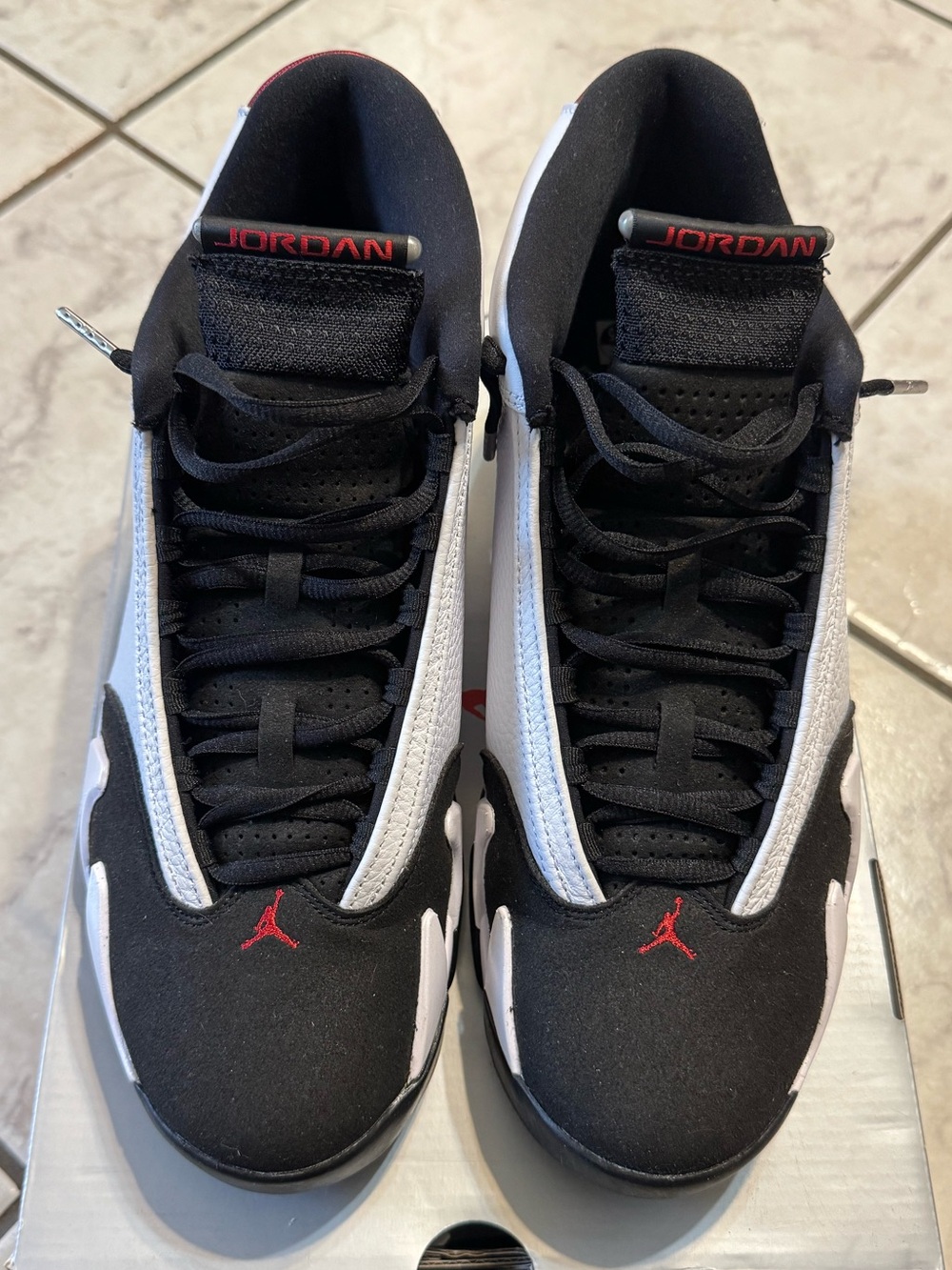 Jordan 14 Retro Black White Red Sneakers